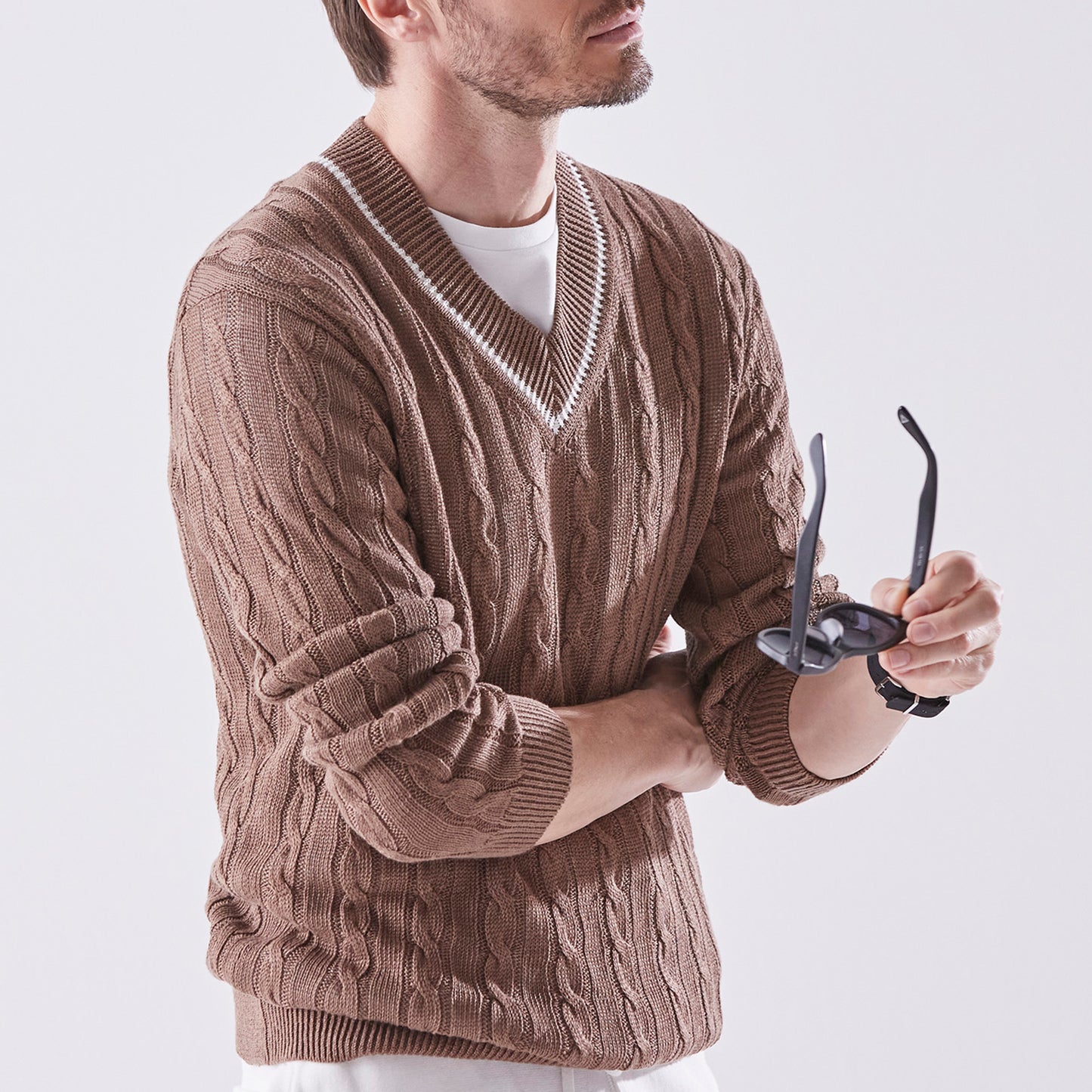 sporta：ケーブル編みVネックプルオーバー（＃4256）